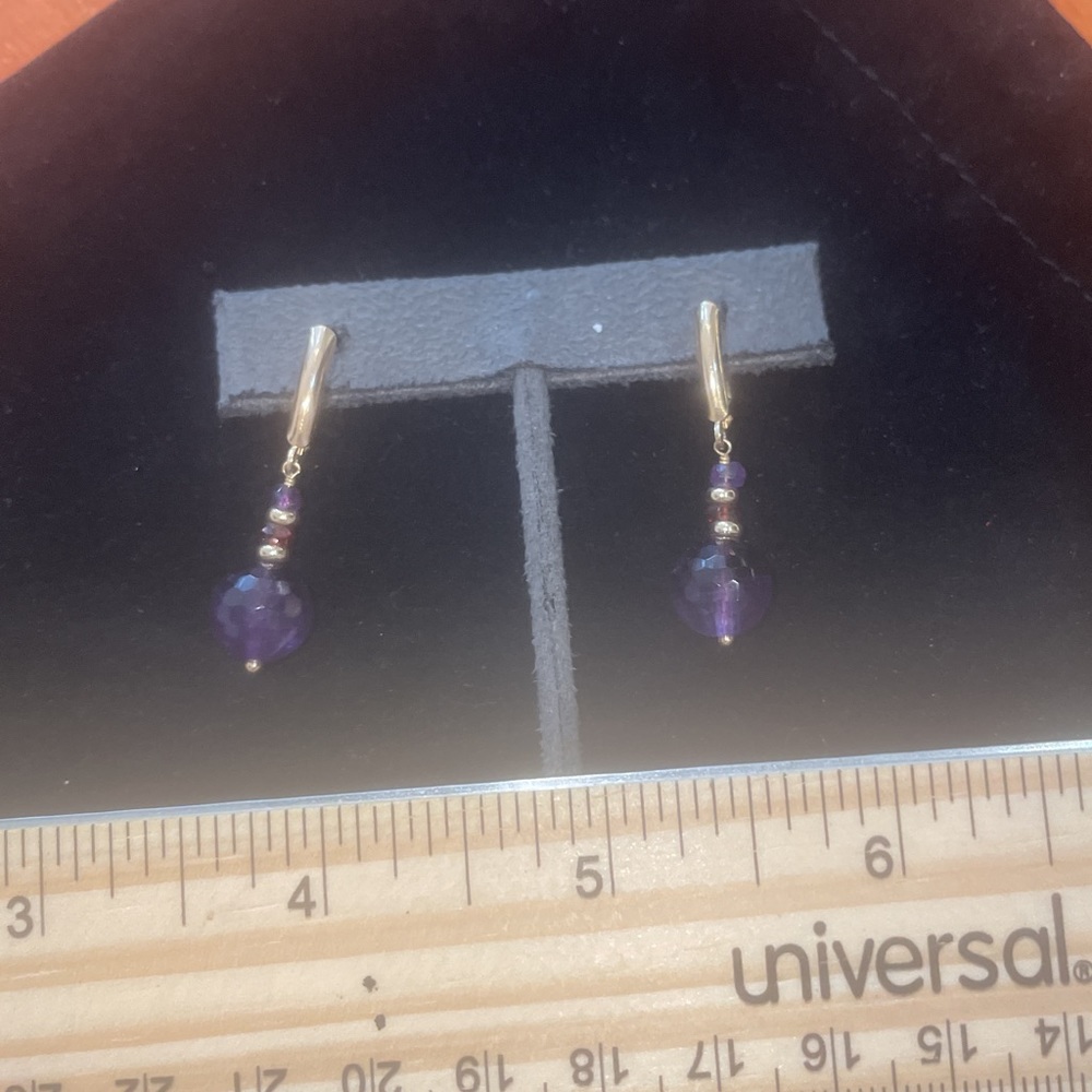 14k Gold  Amethyst & Garnet Pierced Earrings - Picture 7 of 7